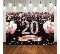Happy 20th birthday decorations party print wall decorations background party background background 20 year old birthday women men black gold photography background poster