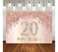 Happy 20th Birthday Gold Pink Photography Background Print Wall Decoration Background Party Decorations Background Poster Balloon Princess