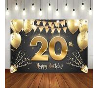 Happy 20th Birthday Print Wall Decorations Backdrop Party Background Backdrop 20 Years Old Birthday Decorations Party Women Men Black Gold Photography Background Poster
