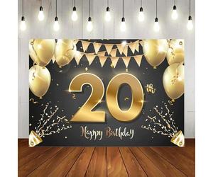 Happy 20th Birthday print wall decorations backdrop party background Backdrop 20 Years Old Birthday Decorations Party Women Men Black Gold Photography Background Poster