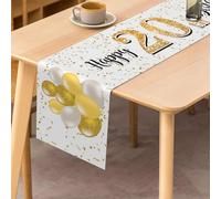 Happy 20th Birthday Table Runner, Boys 20th Birthday Decoration Kitchen Dining Table Decoration Table Runner Birthday Party Tablecloth Decoration, White and Gold