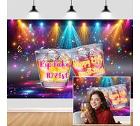 Happy 21st Birthday Backdrop,Night Club Neon Music Photography Background for Her Him,Rip Fake ID Who is Turning 21,Rip Fake ID Backdrop 21 Birthday Party Supplies Photo Studio Props-7x5FT