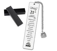 Happy 21st Birthday Bookmarks, Positive Quotes Stainless Metal Bookmark with Cake Patterns, 21st Birthday Gifts for Men, Women, Daughter, Son, Friend, Book Lover Gifts