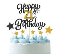 Happy 21st Birthday Cake Topper 21st Happy Birthday Cake Topper Black Gold Glitter Cheers to 21 Years Birthdays Cakes Pick 21 Anniversary Cakes Toppers for Party