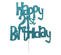 Happy 21st Birthday Cake Topper Decoration in Fun Style (Made in UK) - Light Blue
