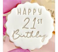 Happy 21st Birthday Cookie Cutter Stamp Embosser fits m&s Biscuits Great for Fondant Icing Twenty one Birthday 21 Reusable Marks and Spencers Party Favours Free Matching Cutter