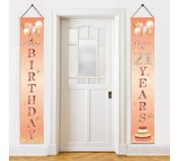 Happy 21st Birthday Door Banner Party Decorations,Rose Gold Fabric 21st Birthday Door Porch Sign Banner for Girls Women Ladies 21 Years Old BirthdayParty Indoor Outdoor Decor Supplies