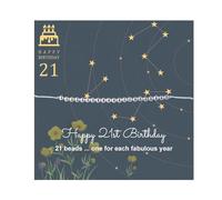 Happy 21st Gifts for Her - Sterling Silver Bead Bracelet for 21st Birthday Gift, Adjustable Jewelry 7" - 10" Cord