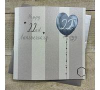 Happy 22nd Anniversary Card. Stripes & Heart Balloon Design. Hand decorated with Glitter & Gems. (DH22)