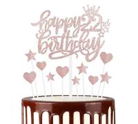 Happy 22th Birthday Cake Toppers, Rose Gold Cake Cupcake Toppers for Cake, Glitter Heart Stars Cake Toppers, Birthday Gift, Personalised Cake Toppers for Women Girls 22th Birthday Cake Decorations
