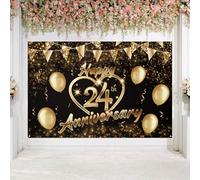 Happy 24th Anniversary Backdrop Party Decorations, Black Gold Glitter Bokeh Dots Valentine's Day Wedding Anniversary Party Photo Background Cake Table Banner Extra Large Wall Decor Props. 6 * 4ft (24)