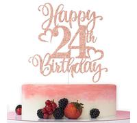 Happy 24th Birthday Cake Topper, Cheers to 24 Years Decor, Hello 24, 24th Birthday Anniversary Party Decorations, Rose Gold Glitter