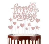 Happy 24th Birthday Cake Toppers, Rose Gold Cake Cupcake Toppers for Cake, Glitter Heart Stars Cake Toppers, Birthday Gift, Personalised Cake Toppers for Women Girls 24th Birthday Cake Decorations