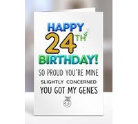 Happy 24th Birthday Card for Son, So proud you're mine, Slightly concerned you got my genes, Gifts for him, male, man, men, Sentiment Greeting Cards - gc-A5-014_024