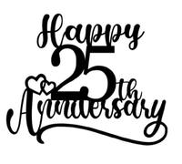 Happy 25th Anniversary Cake Topper - Wedding Anniversary Cake Decoration - Double Sided Glitter Cardstock - Elegant Party Toppers for Couples, Parents, Friends, Office Celebrations - PINK