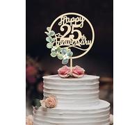 Happy 25th Anniversary Cake Toppers - 25th Anniversary Party Decorations, 25 Wedding Party, Company Decor, Wooden Decorations,Silver Wedding Silver Jubilee