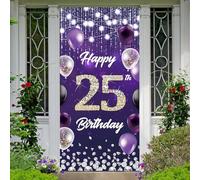 Happy 25th Birthday Backdrop Banner Purple Theme Background with Shiny Diamond Noble Elegant Birthday Party Photo Photography Prop Booth Door Background for Men Women Celebration 35.4x72.8in-BECKTEN