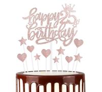 Happy 25th Birthday Cake Toppers, Rose Gold Cake Cupcake Toppers for Cake, Glitter Heart Stars Cake Toppers, Birthday Gift, Personalised Cake Toppers for Women Girls 25th Birthday Cake Decorations