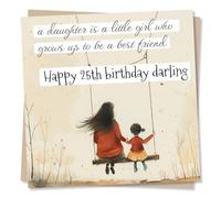 Happy 25th Birthday Greeting Card for Daughter - Mother and Child Swing Illustration - Blank Inside (135 x 135 mm) - Made in UK - with Envelope