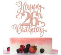Happy 26th Birthday Cake Topper, Cheers to 26 Years Decor, Hello 26, 26th Birthday Anniversary Party Decorations, Rose Gold Glitter