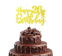 Happy 26th Birthday Cake Topper in Glitter Card,Happy Birthday Cupcake Toppers Gold 26th Birthday Party Decor,Glitter Cake Decoration for Birthday Anniversary Party Decorations (26th, Gold)