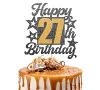 Happy 27th Birthday Cake Topper - Black and Gold Glitter Number Cake Topper - Number 27
