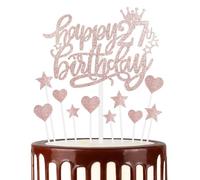 Happy 27th Birthday Cake Toppers, Rose Gold Cake Cupcake Toppers for Cake, Glitter Heart Stars Cake Toppers, Birthday Gift, Personalised Cake Toppers for Women Girls 27th Birthday Cake Decorations