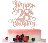 Happy 28th Birthday Cake Topper, Cheers to 28 Years Decor, Hello 28, 28th Birthday Anniversary Party Decorations, Rose Gold Glitter