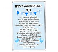 Happy 28th Birthday Son - Fun Blue Balloon Design - Keepsake Verse - Fridge Magnet - Sentimental Gift for Him