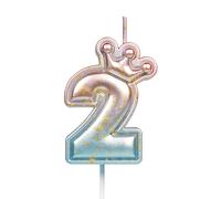 Happy 2nd Birthday Candles with Gold Dots, Crown Number 2 Candle, Gold Birthday Candle for Cake, Pink Blue Cake Candles Cake Topper for Girls Baby 2nd Birthday Decorations Party Wedding Anniversary