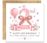 Happy 2nd Birthday Card for Girl with Envelope, Knitted Bow - Baby Girl Second Birthday Card, 2 Years Old Girl Birthday Card (2ND)