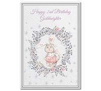 Happy 2nd Birthday Goddaughter card - Baby Girl - Keepsake for 2 year old girls - Children’s Milestone greetings and wishes - Cute Bunny Rabbit design - Unique style - Child or Toddler