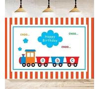 Happy 2nd Birthday Party Photography Backdrop Blue Red Train Poster For Boy Two Blue Sky White Clouds Plane Background Banner 120X80cm