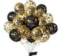 Happy 30th Birthday Balloons Black Gold 15 Pcs,30th Birthday Latex Confetti Balloons Black Gold Decoration 30 Year Old Men Women Anniversary Party Celebration Supplies