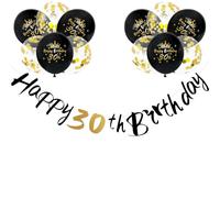 Happy 30th Birthday Banners Men Women 30th Birthday Banner Bunting Black Gold Personalized Including 12 Pack 12” Latex Printed Balloons Women Men 30 Decorations Supplies