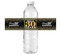Happy 30th Birthday Bottle Labels Stickers Cheers to 30 Years Party Wine Bottle Wrappers 30 Birthday Anniversary Famliy Party Lables Favor Decoration Supplies Waterproof Black Gold 32 Stickers