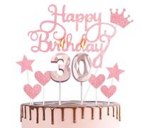 Happy 30th Birthday Cake Topper & Candles - Rose Gold Number 30 for Cake Decorations - Rose Pink Cupcake Topper for Women Her Celebration