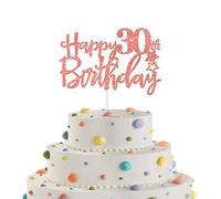 Happy 30th Birthday Cake Topper in Glitter Card,Happy Birthday Cupcake Toppers Rose Gold 30th Birthday Party Decor,Glitter Cake Decoration for Birthday Anniversary Party Decorations(30th, Rose Gold)