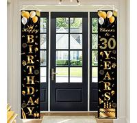 Happy 30th Birthday Door Banner Party Decorations,Black Gold Fabric 30th Birthday Door Porch Sign Banner for boys Girls Women Men 30 Years Old Birthday Party Indoor Outdoor Decor Supplies