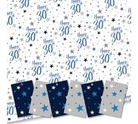 Happy 30th Birthday Gift Wrap. 5 XL Sheets (50 x 70cm). Wrapping Paper with matching Tags. Cutting grid on reverse. Made in Britain.