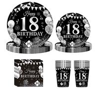 Happy 30th Birthday Paper Plates and Napkins Black and Silver, 68 Pcs Party Tableware, Party Table Decor Supplies, Birthday Decorations Tissue Luncheon Paper Napkin for Girls, Boys, Kids (30th)
