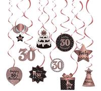 Happy 30th Birthday Party Hanging Swirls Streams Ceiling Decorations, Celebration 30 Foil Hanging Swirls with Cutouts for 30 Years Old Rose Gold Birthday Party Decorations Supplies
