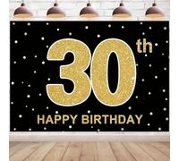 Happy 30th Birthday Print Wall Decorations Backdrop Party Background for Him Her Black and Gold Backdrop 30 Years Old Background for Photography Party Decorations Props
