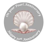 Happy 30th Pearl Anniversary Round Circle Cake Edible Icing or Wafer Topper 7.5 inch Personalised (Wafer)