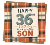 Happy 36th Birthday Card for Son, Plaid Design Birthday Card, To An Amazing Son