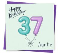 Happy 37th Birthday Auntie Card - Cute Balloon Number Design for Aunt