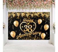 Happy 38th Anniversary Backdrop Party Decorations, Black Gold Glitter Bokeh Dots Valentine's Day Wedding Anniversary Party Photo Background Cake Table Banner Extra Large Wall Decor Props. 6 * 4ft (38)