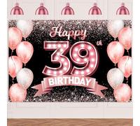 Happy 39th Birthday Rose Gold Banner Backdrop Cheers to 39 Years Old Confetti Balloons Theme Decor Decorations for Women 39 Years Old Pink Birthday Party Bday Supplies Background Favors Gift Glitter