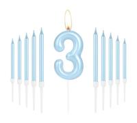 Happy 3rd Birthday Blue Long Stick Number 3 Candles for Cake and Cupcakes - Girl Baby Birthday Party & Wedding Anniversary Decorations