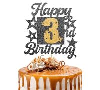 Happy 3rd Birthday Cake Topper - Black and Gold Glitter Number Cake Topper - Number 3